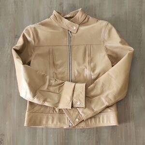 Roots Womens Vintage Motorcycle Tan Leather Jacket #C2509-0082